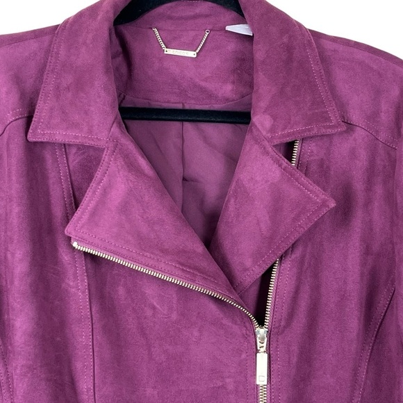 Chico’s Women’s Plum Faux Suede Moto Jacket Size 3P (US Size 16-18 Petite) - Picture 3 of 10